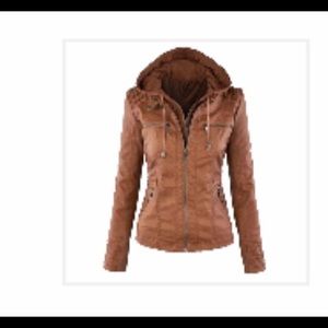 NWOT faux leather biker jacket and removable hood